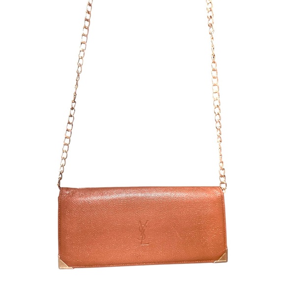Authentic VTG SAINT LAURENT YSL leather Checkbook Holder Long Wallet On Chain - Picture 9 of 9